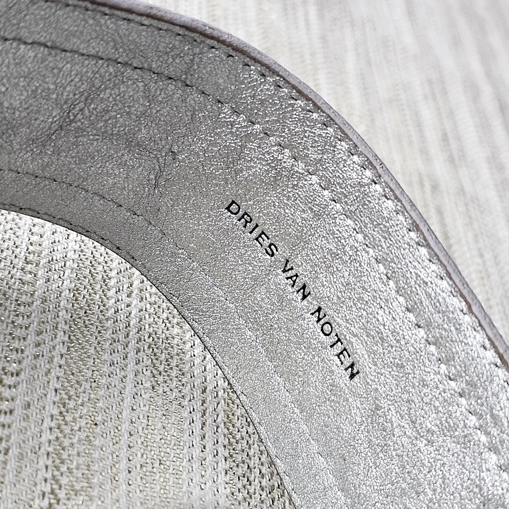 Dries Van Noten Genuine Leather Made in Italy Women's Belt Stone Gray Silver, 70